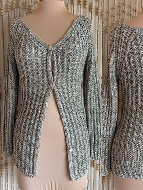 Vintage y2k Sage Green Crochet Buttermom Boho Cottage Button Down Long Sleeve